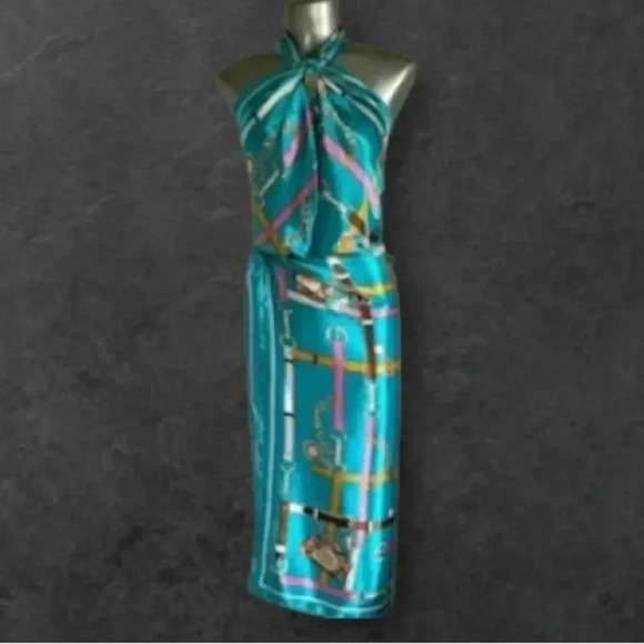 🆕Luxury Satin Scarf Top &  Wrap Skirt - Picture 5 of 14